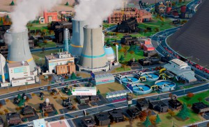 SimCity – Screenshot mit Atomkraft und Nissan LEAF